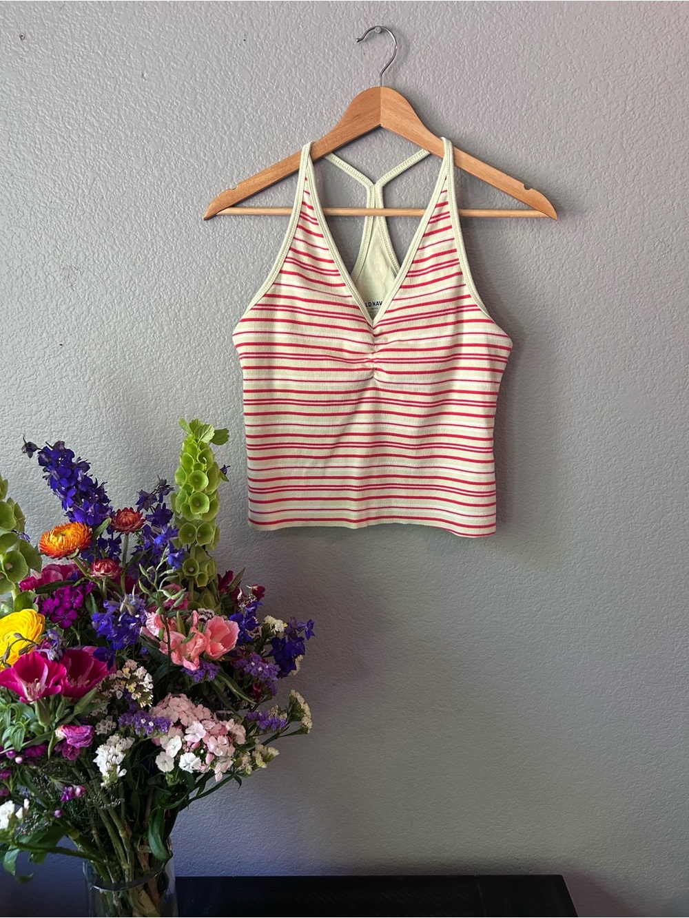 Old Navy Cream and Red Striped V-Neck Tank